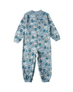 Pijama Infantil Longo Inverno Menino Macacão Tip Top Pinguim Azul Moletinho Sem Pé