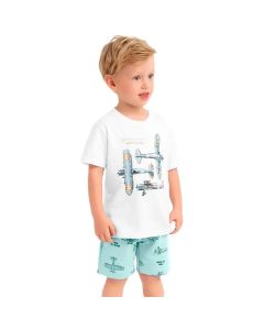 Conjunto Verão Menino Infantil Milon Camiseta Estampado e Bermuda Azul
