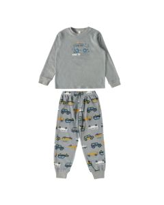 Pijama Infantil Longo em Soft Menino Malwee Estampa Carro Viagem Cinza