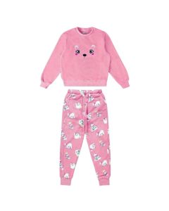 Pijama Infantil Longo em Fleece Menina Malwee Estampa Ursinha Polar Rosa
