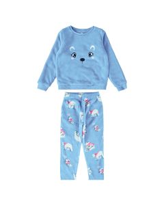 Pijama Infantil Longo em Fleece Menina Malwee Estampa Ursinha Azul