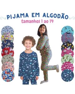Pijama Manga Longa Infantil Mafessoni Em Algodão Estampas Variadas