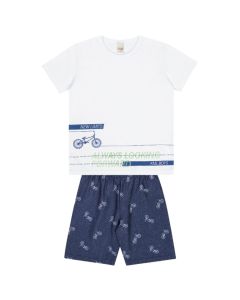 Conjunto Verão Infantil Menino Kamylus Camiseta Manga Curta Short Estampa Bicicleta