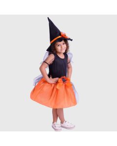 Fantasia Infantil Halloween Muvile Vestido e Chapéu Bruxinha